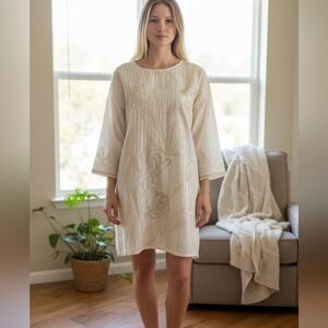 beechtree Elegant Cream Embroidered Dress